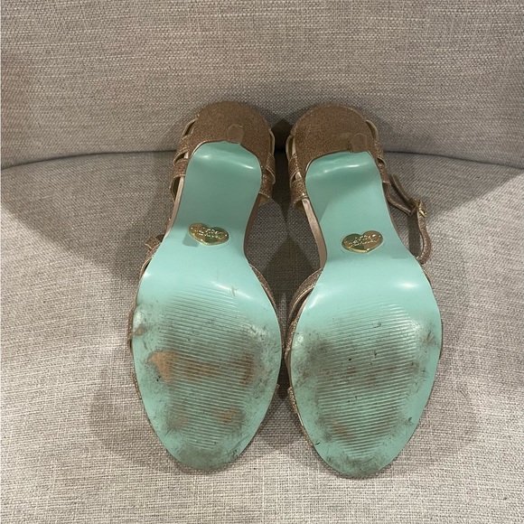 Betsey Johnson gold glitter high heels in style similar to Jimmy Choo Ivette. - Picture 8 of 8